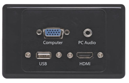 HDMI VGA, 3.5mm, USB Type A Black Wallplate Dual Cover Flyleads