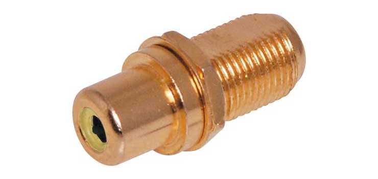 Yellow RCA to F type Gold Chassis Mount Connector