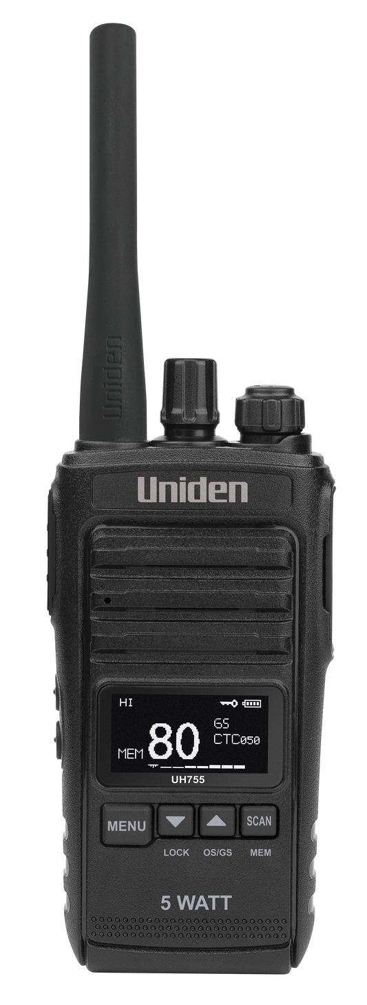 UNIDEN 80Ch UHF CB Splashproof 5W Handheld Radio UH755