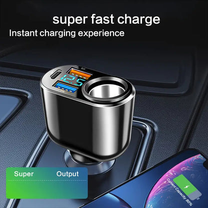 Cig Lighter 2 Usb A, 1 Usb C 1x Car Charger With Qc3.0 Volt Meter WU77284