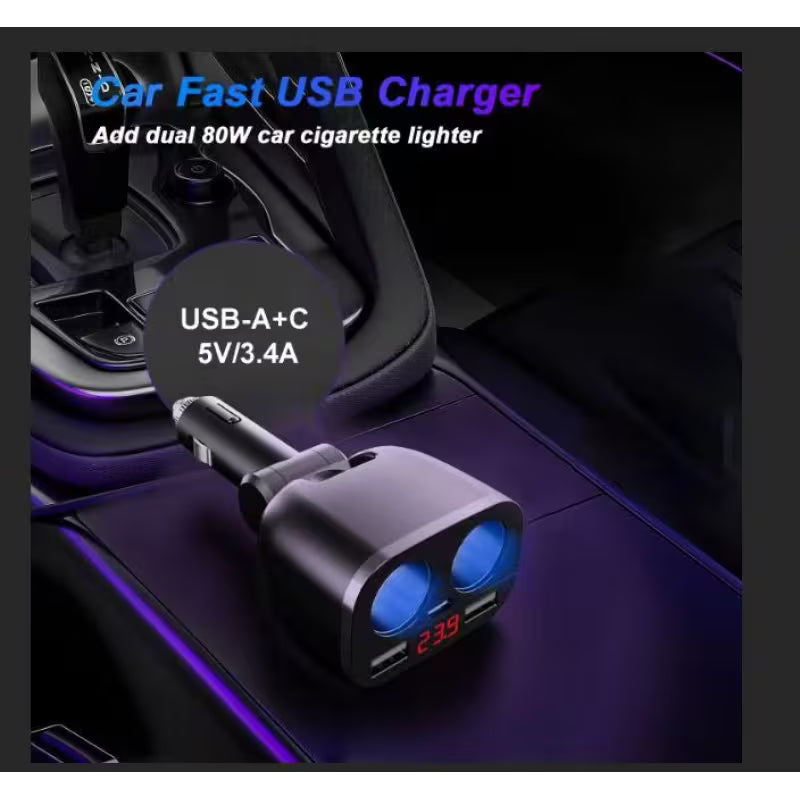 Car Accessory Splitter 2 Sockets Dual QC3.0 & 20w Pd Type C Ports 120w VA1384186