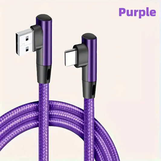 USB-C Right Angle To USB-A Right Angle Braided Cable 60w Fast Charging Purple 1m XN1548116/PP1