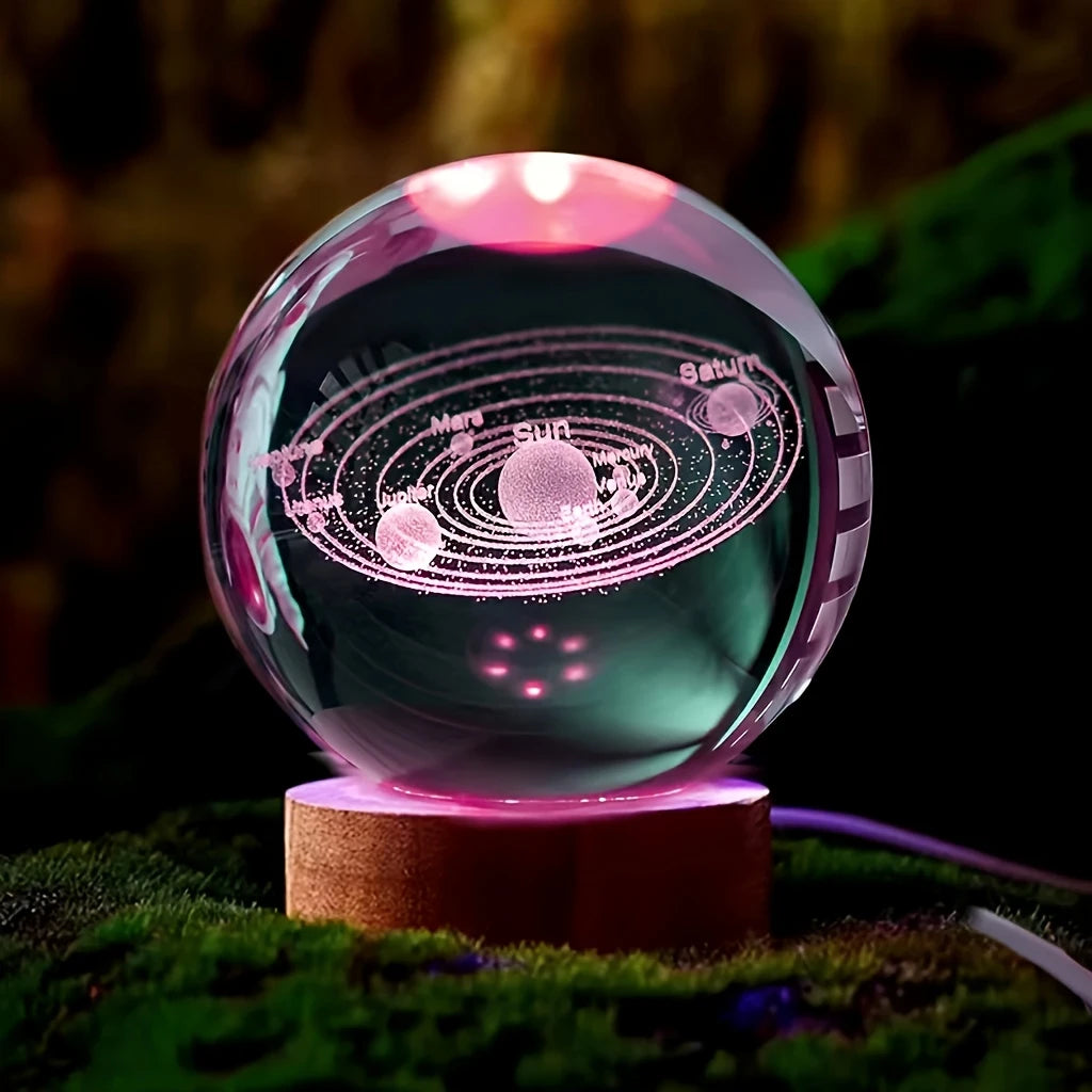 Crystal Ball 3D Laser Engraved LED Table Lamp Coloured Lights - Solar System QE846952