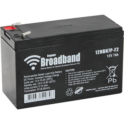 Drypower 12V 7AH SLA NBN Backup Battery 6.35mm Spades 12NBN7P-F2