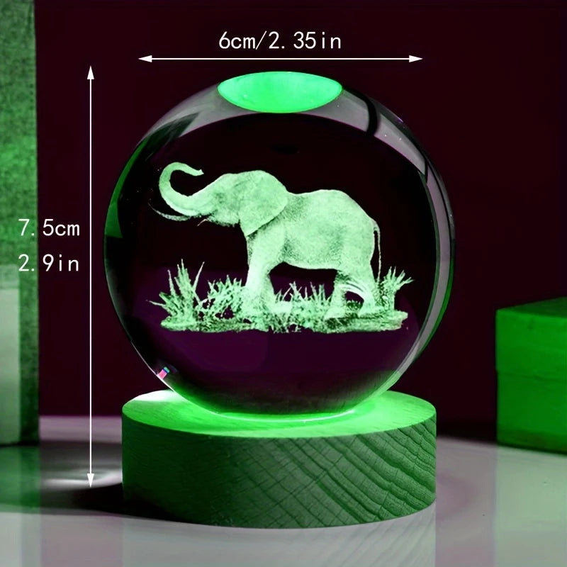 Crystal Ball 3D Laser Engraved LED Table Lamp Coloured Lights - Elephant HD50707