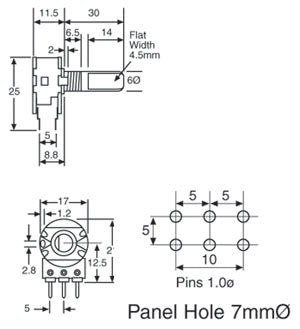 Potentiometer 16mm 1kohm Dg/log (a) Pot R2307