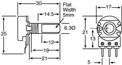 Pot 10k Lin D Shaft 16mm Single Horizontal PCB R2243