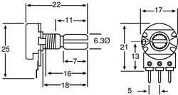 Potentiometer 5k Log 18T Spline 16mm Single Horizontal PCB R2232