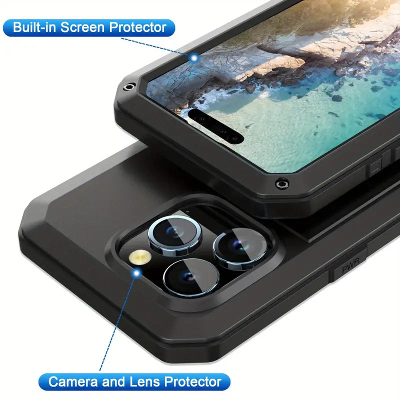 iPhone 16 HD Rugged Case With Built-in Glass Screen Protector, 360 Full Body Dustproof Black CT103026/B16