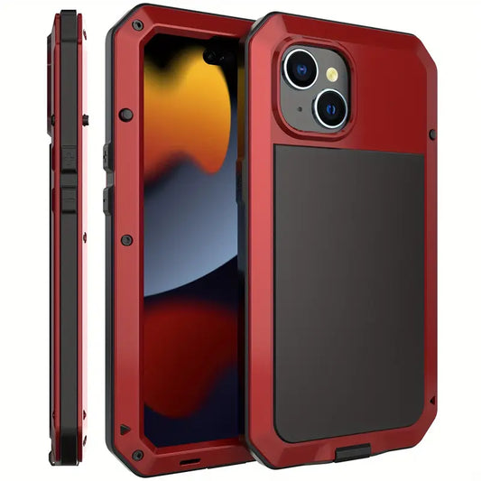 iPhone 15 HD Rugged Case With Built-in Glass Screen Protector, 360 Full Body Dustproof Red CT103026/R15