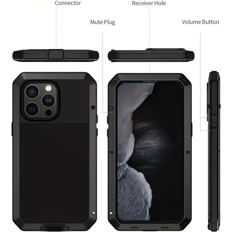 iPhone 16 HD Rugged Case With Built-in Glass Screen Protector, 360 Full Body Dustproof Black CT103026/B16