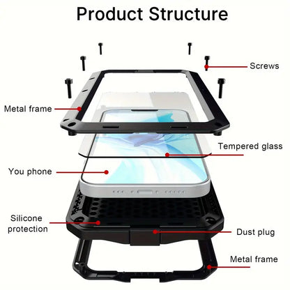 iPhone 16 HD Rugged Case With Built-in Glass Screen Protector, 360 Full Body Dustproof Black CT103026/B16