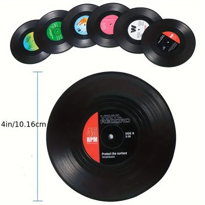 Retro Vinyl Record Coasters - Slip-resistant, Heat-insulated Plastic 6pc AW245528