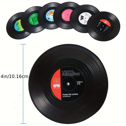Retro Vinyl Record Coasters - Slip-resistant, Heat-insulated Plastic 6pc AW245528