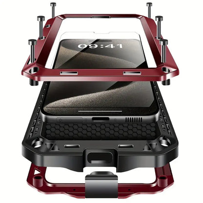 iPhone 16 HD Rugged Case With Built-in Glass Screen Protector, 360 Full Body Dustproof Red CT103026/R16