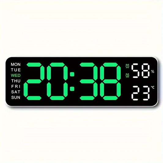 Clock Digital Green Led Dual Alarm Day Date Temp Humidity White WG403383/WG