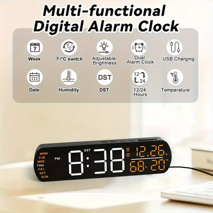 Clock LED 6671 Digital, Dual Alarm Clock, Weather/timer, 12/24hr White+green Digit GK4994436/BLKWG