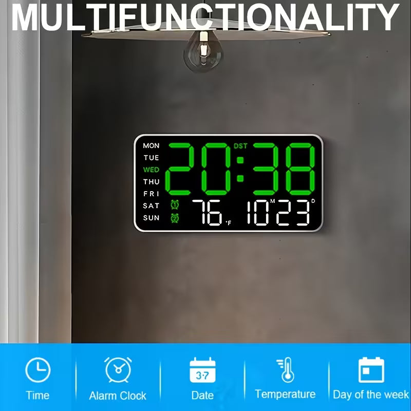 Clock Led 6659 Blue Digital, Dual Alarm, Calendar, Weekdays, Temperature, Voice Activated White Case KB261317/WBL