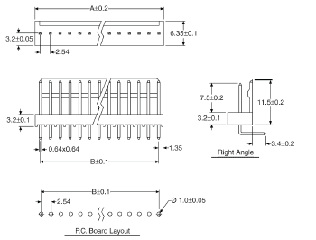 Pluggable Header 6 Way 2.54mm 90 Deg. PCB Mount Pin Header P5516