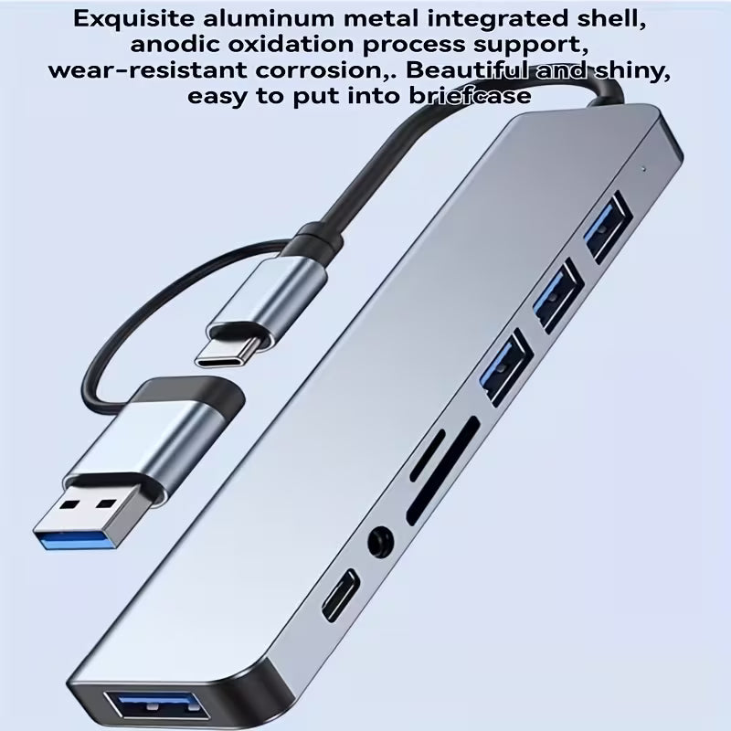 Usb A/C To 8-in-1 Hub Usb 2&3& C Data Card Reader 3.5mm QR869488