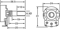 Pot 10k Lin D Shaft 24mm Single R2204