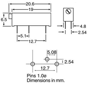 Potentiometer 500k Side Adjust 3006P Style 10 Turn Trimpot R2435A