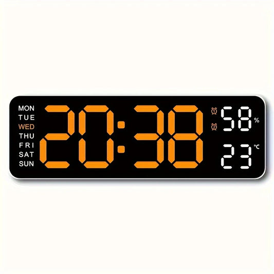 Clock Large Display Digital Led Dual Alarm Day Date Temperature & Humidity White Orange Display WG403383/WO