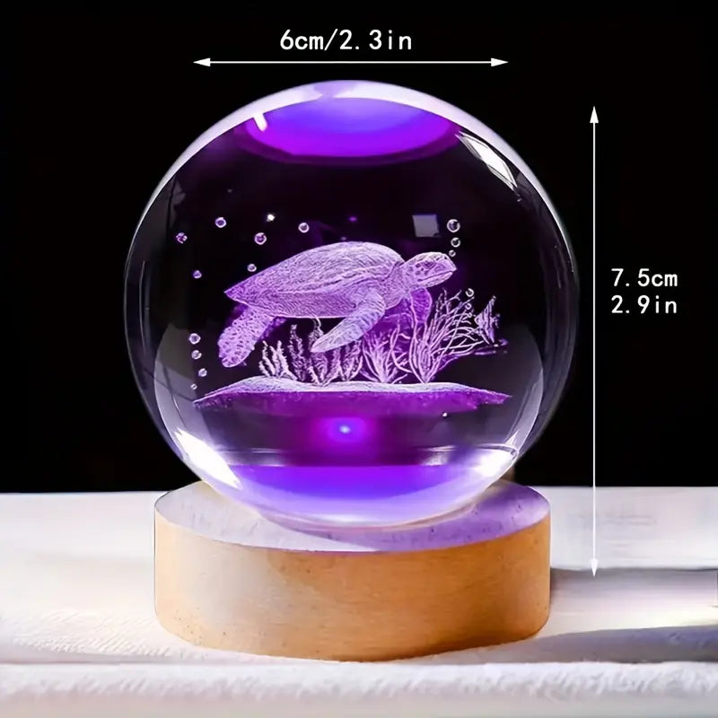 3D Laser Engraved Crystal Ball LED Table Lamp - Turtle CY405592