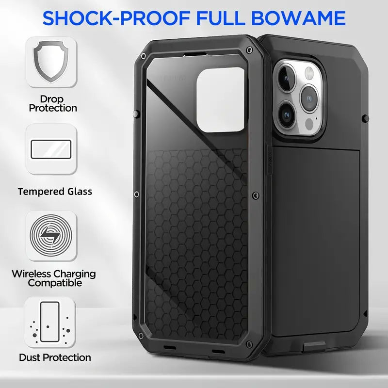 iPhone 16 HD Rugged Case With Built-in Glass Screen Protector, 360 Full Body Dustproof Red CT103026/R16