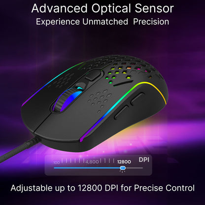 LASER Wired Gaming RGB Mouse Black 12800 DPI MSE-M1210-BK