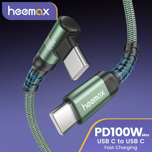 USB-C Right Angle To USB-C Braided Cable Pd100w Fast Charging Green 2m CU569942/G2M