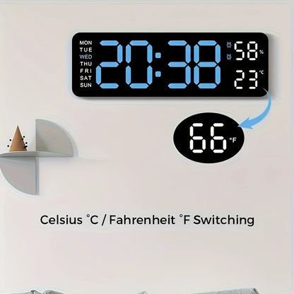 Clock Large Display Digital Led Dual Alarm Day Date Temperature & Humidity White Orange Display WG403383/WO
