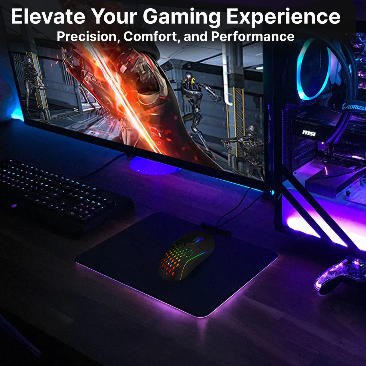 LASER Wired Gaming RGB Mouse Black 12800 DPI MSE-M1210-BK