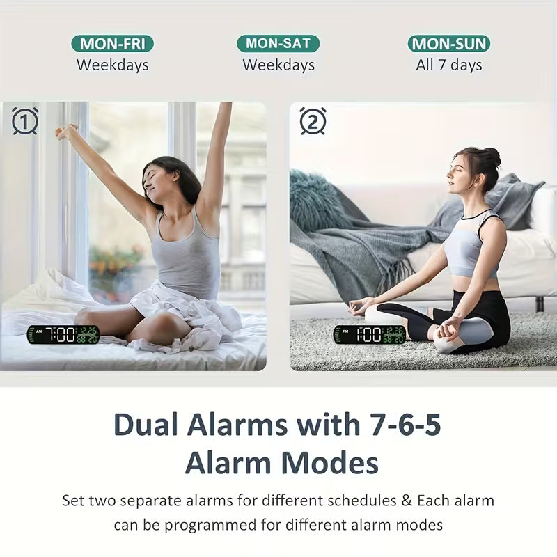 Clock LED 6671 Digital, Dual Alarm Clock, Weather/timer, 12/24hr White+green Digit GK4994436/BLKWG