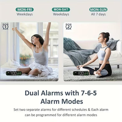 Clock LED 6671 Digital, Dual Alarm Clock, Weather/timer, 12/24hr White+green Digit GK4994436/BLKWG