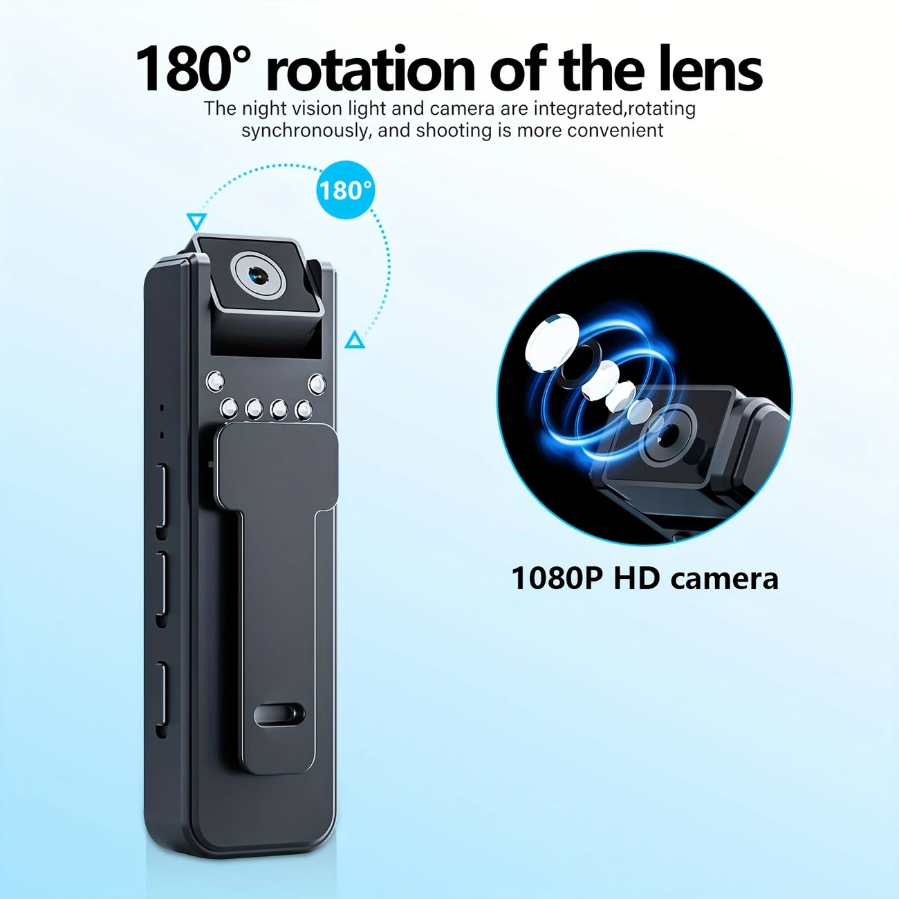 Camera Body-worn 1080p Voice/action, Auto Focus, 180° Rotatable Lens Night Vision DU768574