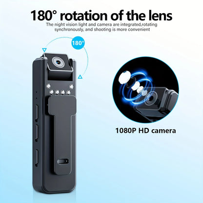 Camera Body-worn 1080p Voice/action, Auto Focus, 180° Rotatable Lens Night Vision DU768574