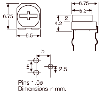 Potentiometer 500R 5mm Top Adjustable Trimpot R2476B