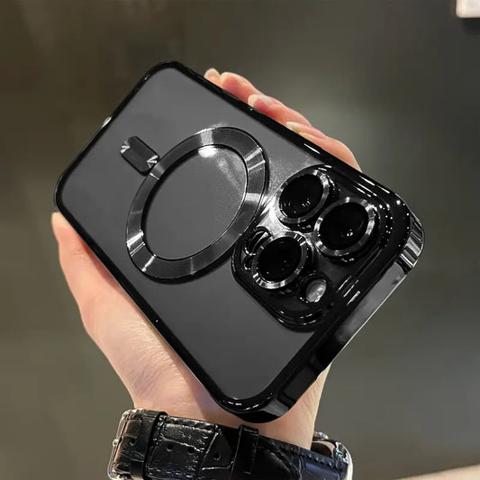 iPhone 15 Case Wireless Charging, Shockproof, Includes Lens Protector Clear & Black - RV10454715BK
