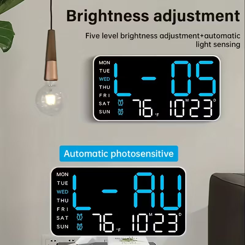 Clock Led 6659 Blue Digital, Dual Alarm, Calendar, Weekdays, Temperature, Voice Activated White Case KB261317/WBL