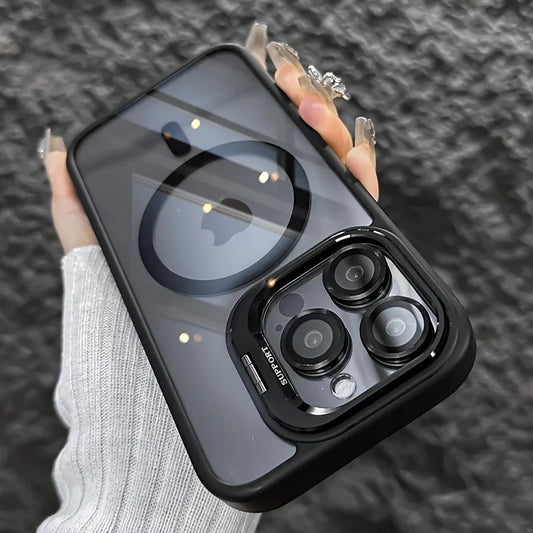 iPhone 15 Case Wireless Charging, Ring Bracket, Lens Protector Clear & Black- YH55469215BK