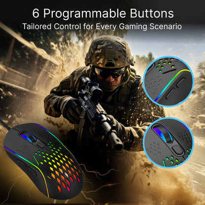 LASER Wired Gaming RGB Mouse Black 12800 DPI MSE-M1210-BK