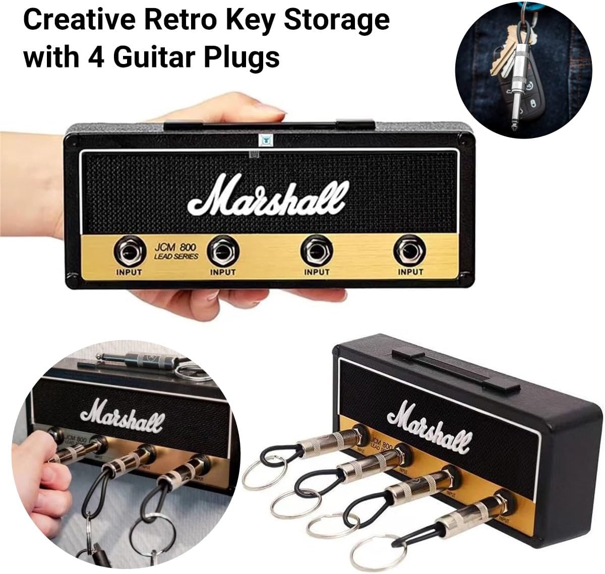 Marshall Retro Key Storage Rack, Wall-mounted Audio Guitar Key Holder, With 4 Guitar Plug Key Rings CH1604822