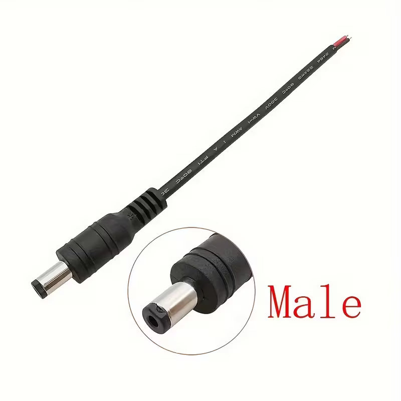 Dc Power Pigtail Cables 5.5mm X 2.1mm Male Plug & Female Socket Jack Connectors, Timed Copper, Pvc Insulated PC145899