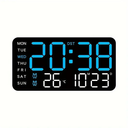 Clock LED Blue Digital, Dual Alarm, Calendar, Weekdays, Temperature, Voc Black KB261317/BBL