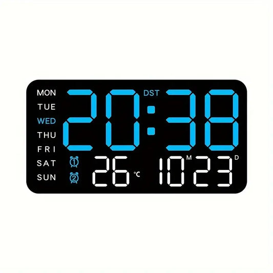 Clock LED Blue Digital, Dual Alarm, Calendar, Weekdays, Temperature, Voc Black KB261317/BBL