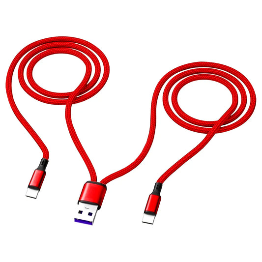 USB A To 2 X USB C Multi-functional Data Cable Red 1.2m UQ99664/R1.2