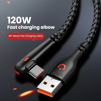 USB-C 90deg To USB-A 90deg Braided Cable 120w Charging Red 25cm CR1444743/R.25
