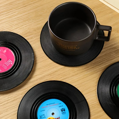 Retro Vinyl Record Coasters - Slip-resistant, Heat-insulated Plastic 6pc AW245528