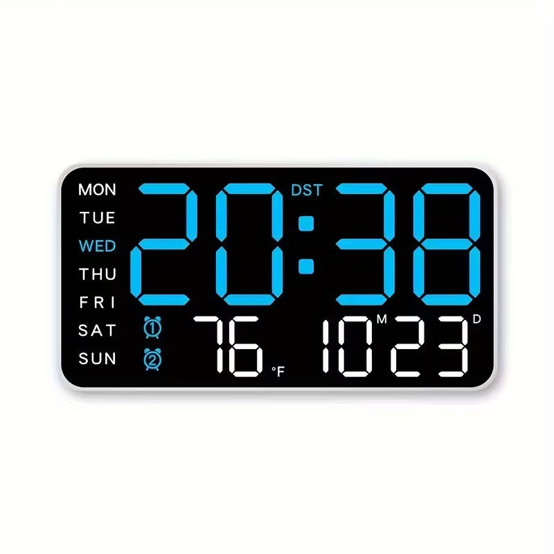 Clock Led 6659 Blue Digital, Dual Alarm, Calendar, Weekdays, Temperature, Voice Activated White Case KB261317/WBL
